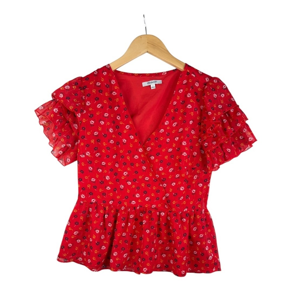 Madewell‎ Tiered-Sleeve Peplum Top in Metallic Prairie Posies Size 2